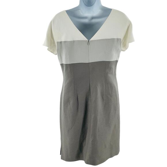 Kasper ASL White Gray Colorblock Linen Short Sleeve Classic Sheath Dress 6P - Picture 2 of 12